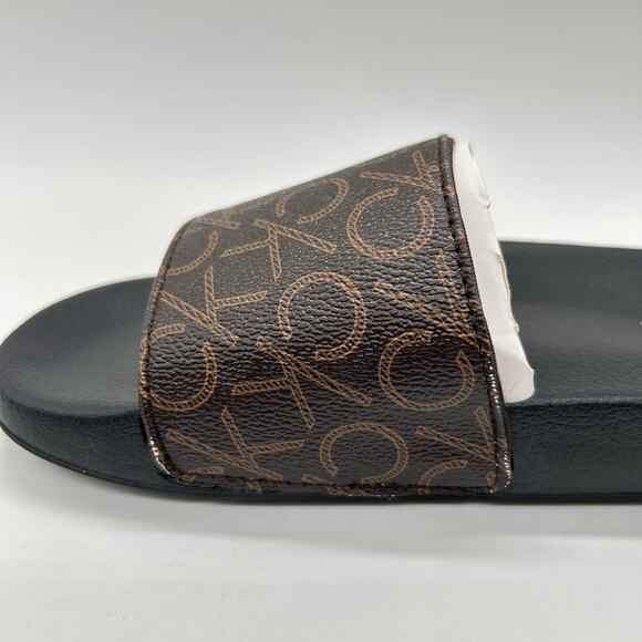 Calvin Klein Slides Womens 5‎ Brown Logo Print Athens Slip On Comfort NEW - Picture 6 of 12